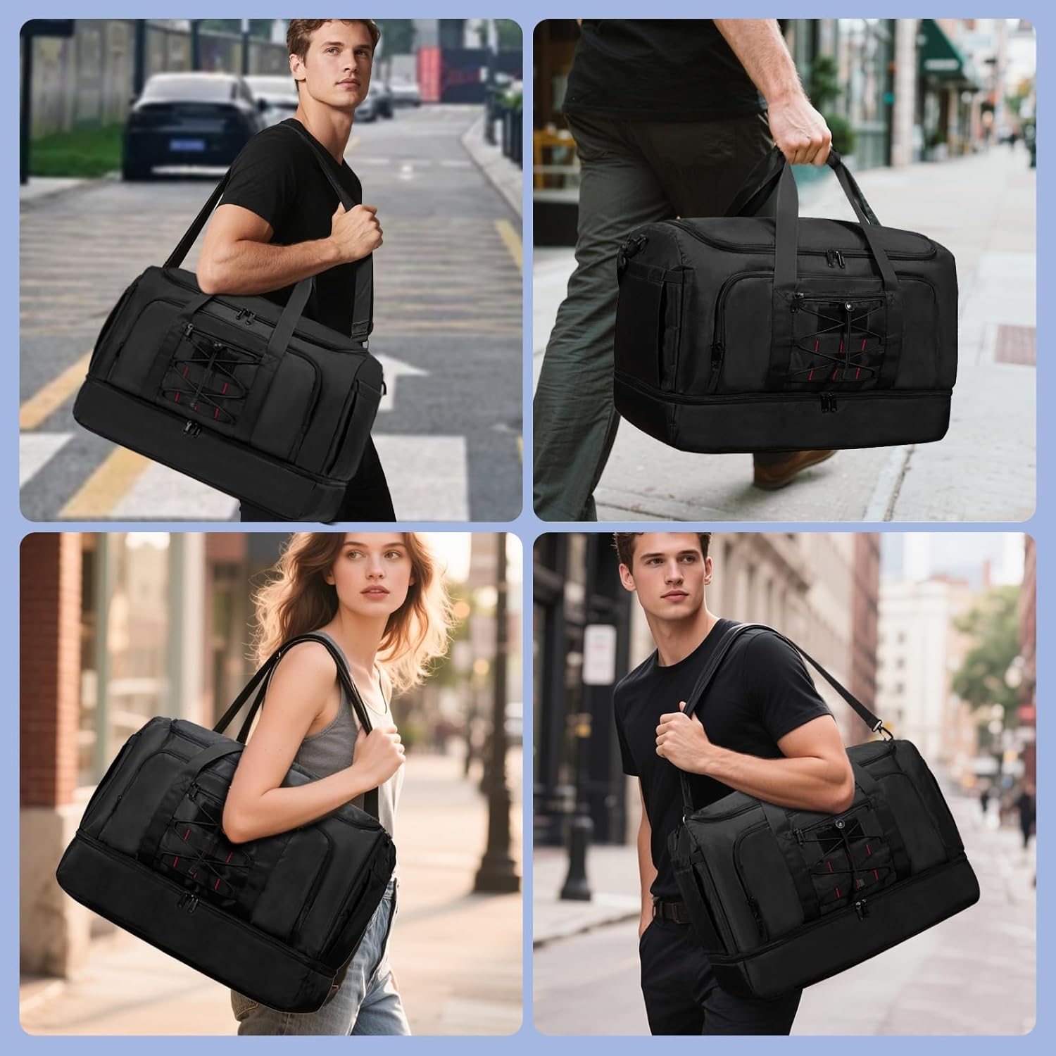 Travel Bag for Men Women, Duffle Bag & Gym Bag with Shoe Compartment, Weekender Overnight Bag with Toiletry Bag and Carry on Bags for Travel, Flight Airplane, Fit Trip, Gym, Yoga, Black - Image 6