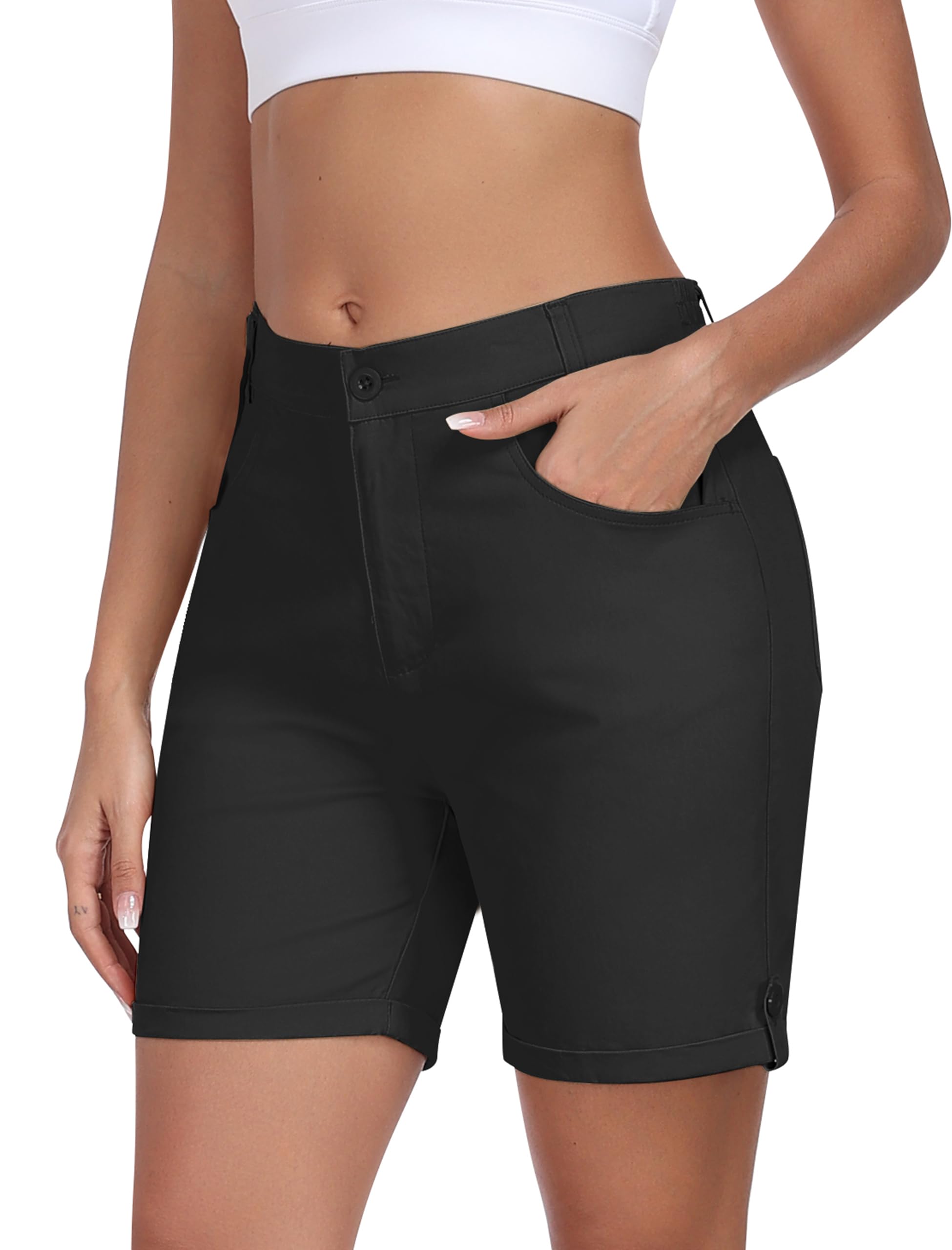 MoFiz Short Cargo Femme Cotton Bermuda Short Trekking Taille Haute Leger Pantalon Randonnée d'été