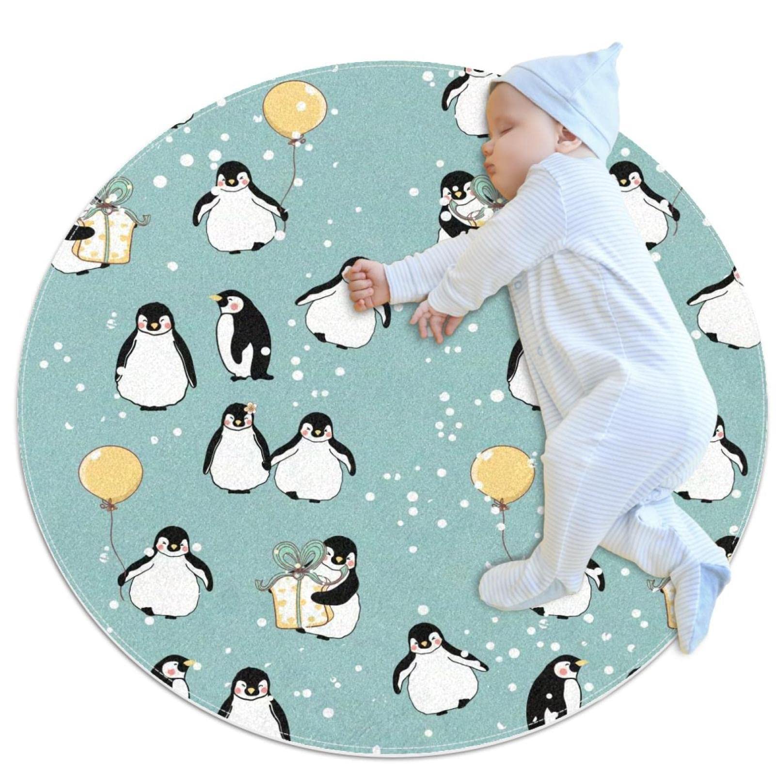 Tapis rond pingouins chambre à coucher et salon - Tapis de sol enfant 100cm
