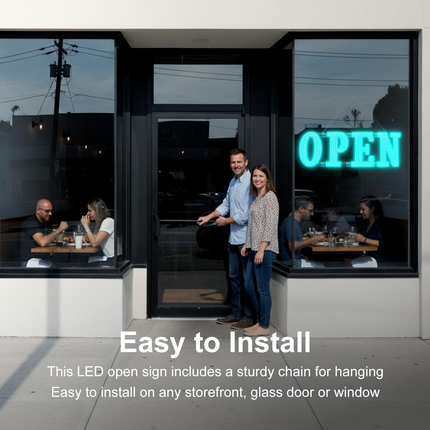 Large LED Open Signs for Buiness with 13 Scene Modes, 40" x 14" Unique Design Ice Blue Open Sign for Business Hour Open Sign for Window Stores Retail and Restaurant