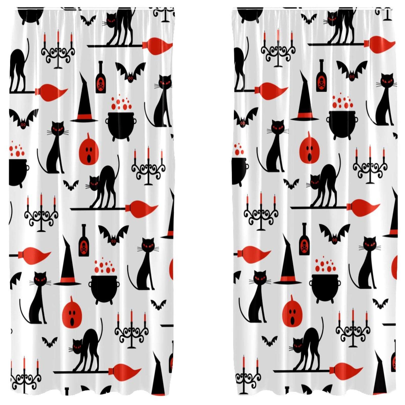 Rideaux occultant chat noir d'Halloween pour habiller une fenêtre