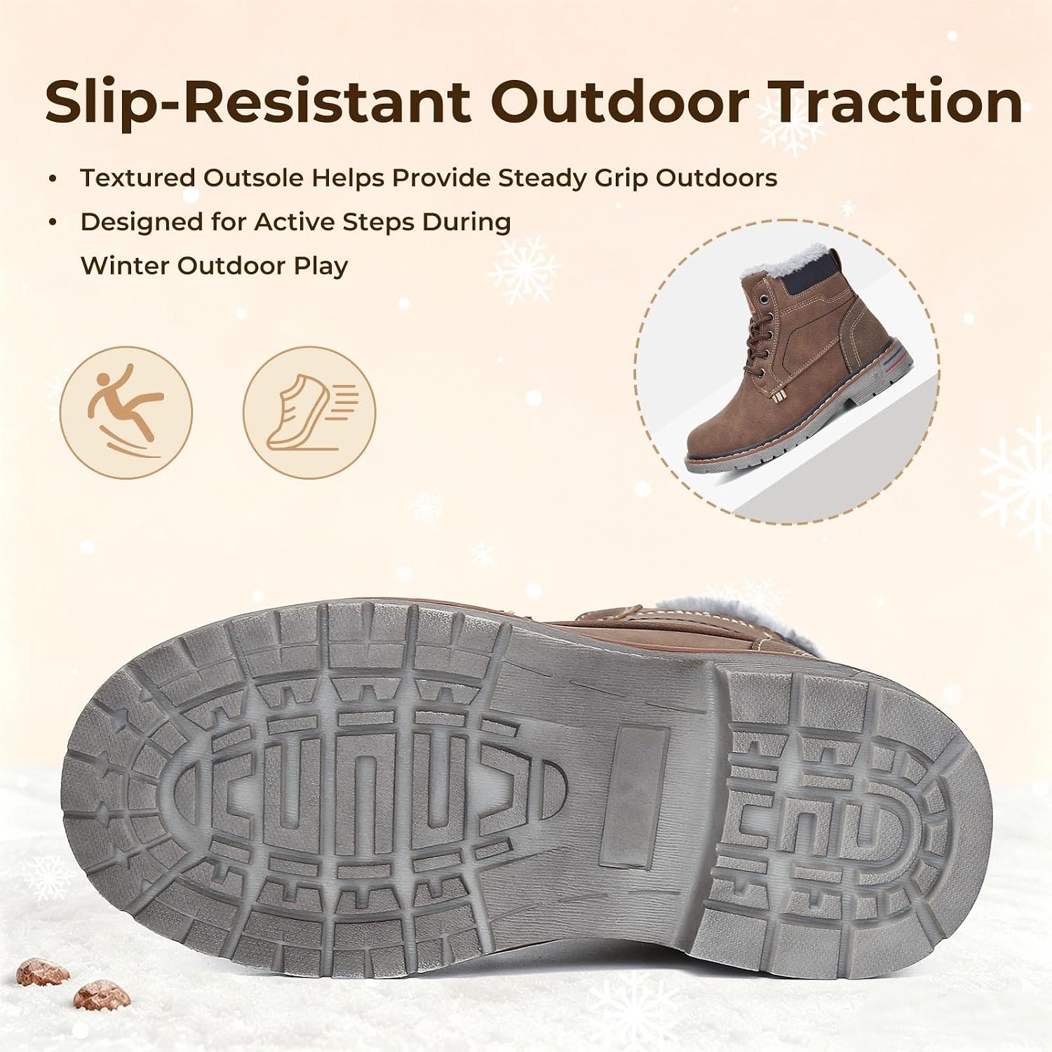 Mishansha Boys Girls Snow Boots Water Resistant Kids Winter Hiking Boots | Warm Fur Lined Ankle Boots with Side Zipper, Adjustable Lace-Up, Non-Slip Sole for School, Walking, Cold Weather Outdoor Play