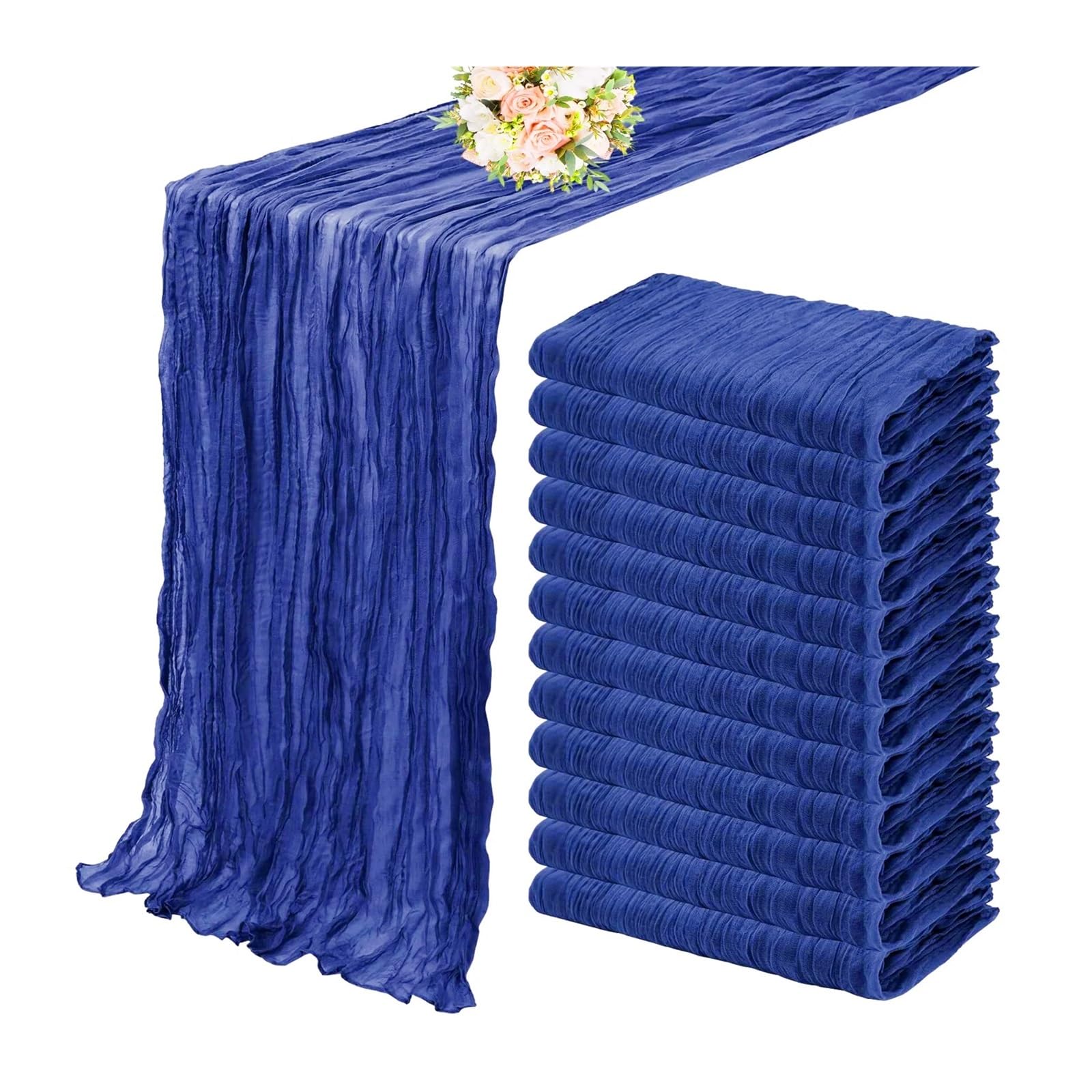 Chiffon Table Runner 10PCS Set Table Runner Setting Dining Wedding Party(Blue,10PCS 50x50cm napkin)