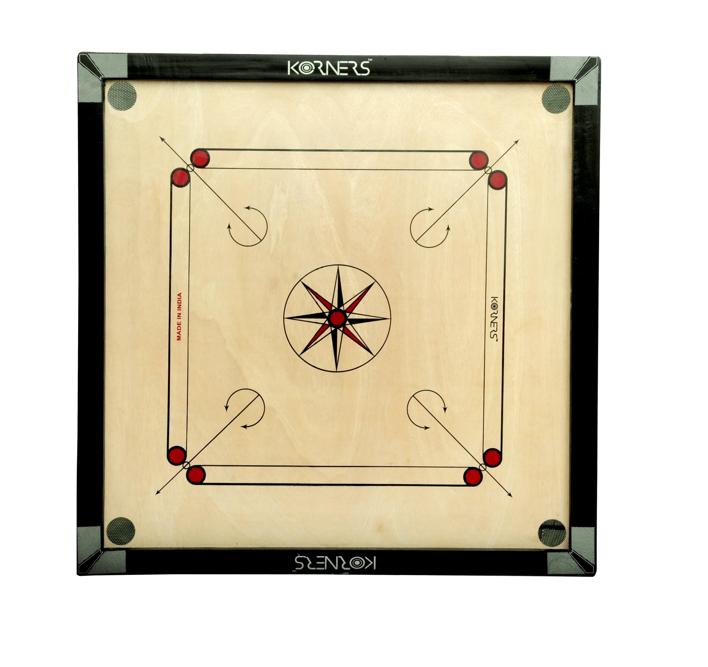 KORNERS Carrom Board (Round Pocket)(Pack of 1 Carrom Board, Striker, Coins and Powder) K2024