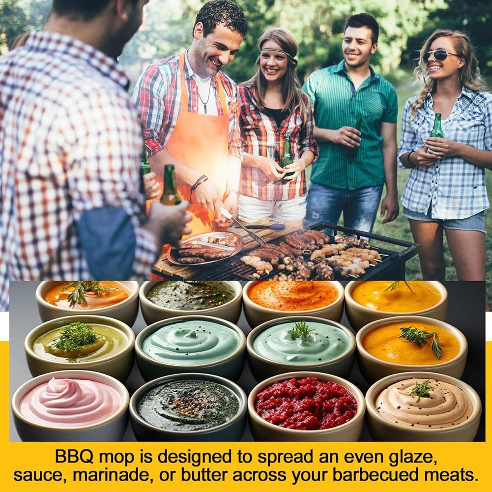 6 18-Calowy Mop do Grillowania z 6 Dodatkowymi Wymiennymi Końcówkami Mop do Pieczenia Sosu BBQ Szczotka z Długim Drewnianym Uchwytem Łatwy Montaż Łatwy w Użyciu