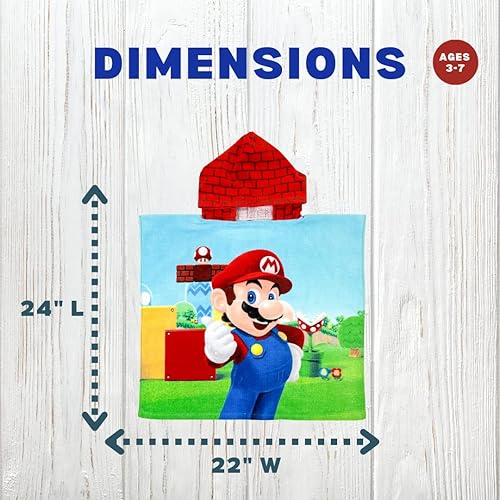 Miniatura 3 de Franco Super Mario Poncho de toalla con capucha para niños, para playa, piscina, baño, campamento, 24 x 22 pulgadas, algodón absorbente, (producto