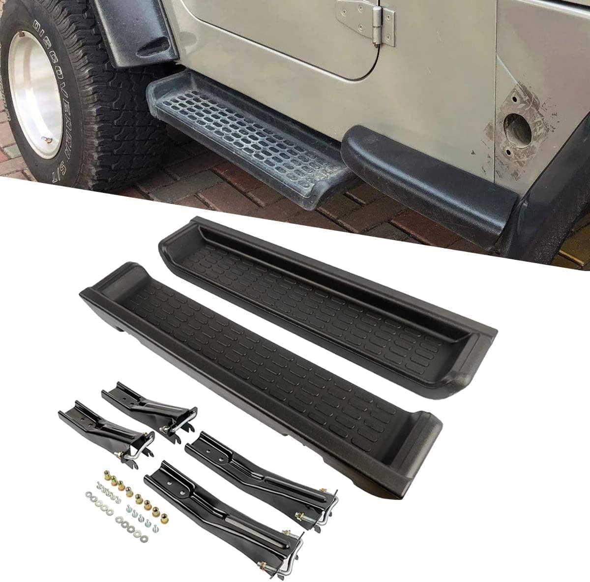 Pedane Laterale Sottoporta Passi Laterali per Jeep Wrangler TJ Sport 2Door 1997-2006, Fuso in Un Unico Pezzo, Fori Originali Senza Ruggine