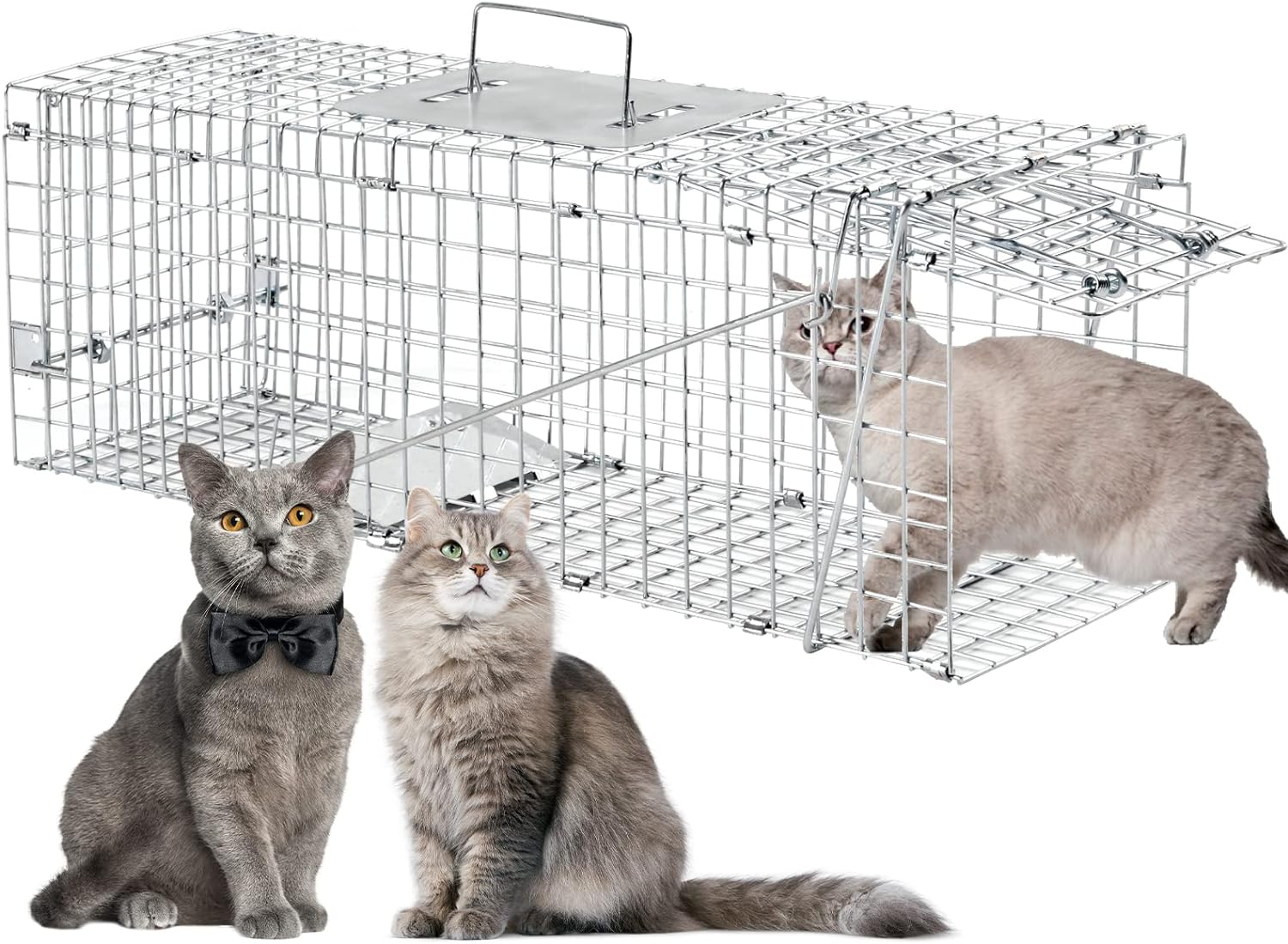 Animal Traps,Live Animal Trap for Cats,Rabbits, Squirrels,cat Trap for Stray Cats, Live Traps for Raccoons, Stainless Steel Foldable with Pedal Triggers (32 x 11 x 12.6 inches)