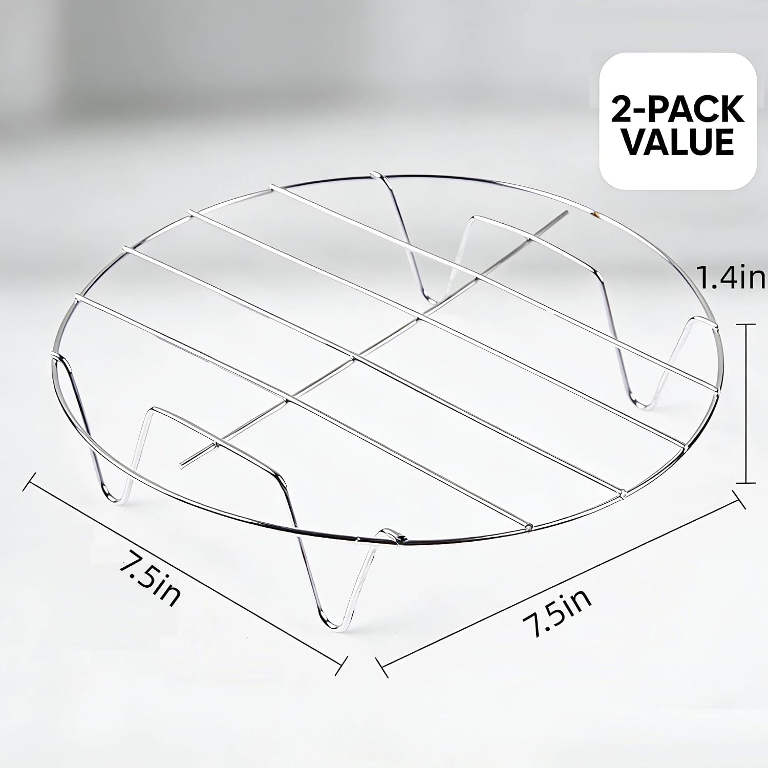 2-Pack Steamer Rack Set, 7.5 Inch Stainless Steel Round Racks for Cooking, Heavy Duty Wire Cooling and Baking Rack, Fits 6 & 8 Qt Instant Pot, Pressure Cooker, Air Fryer Accessories