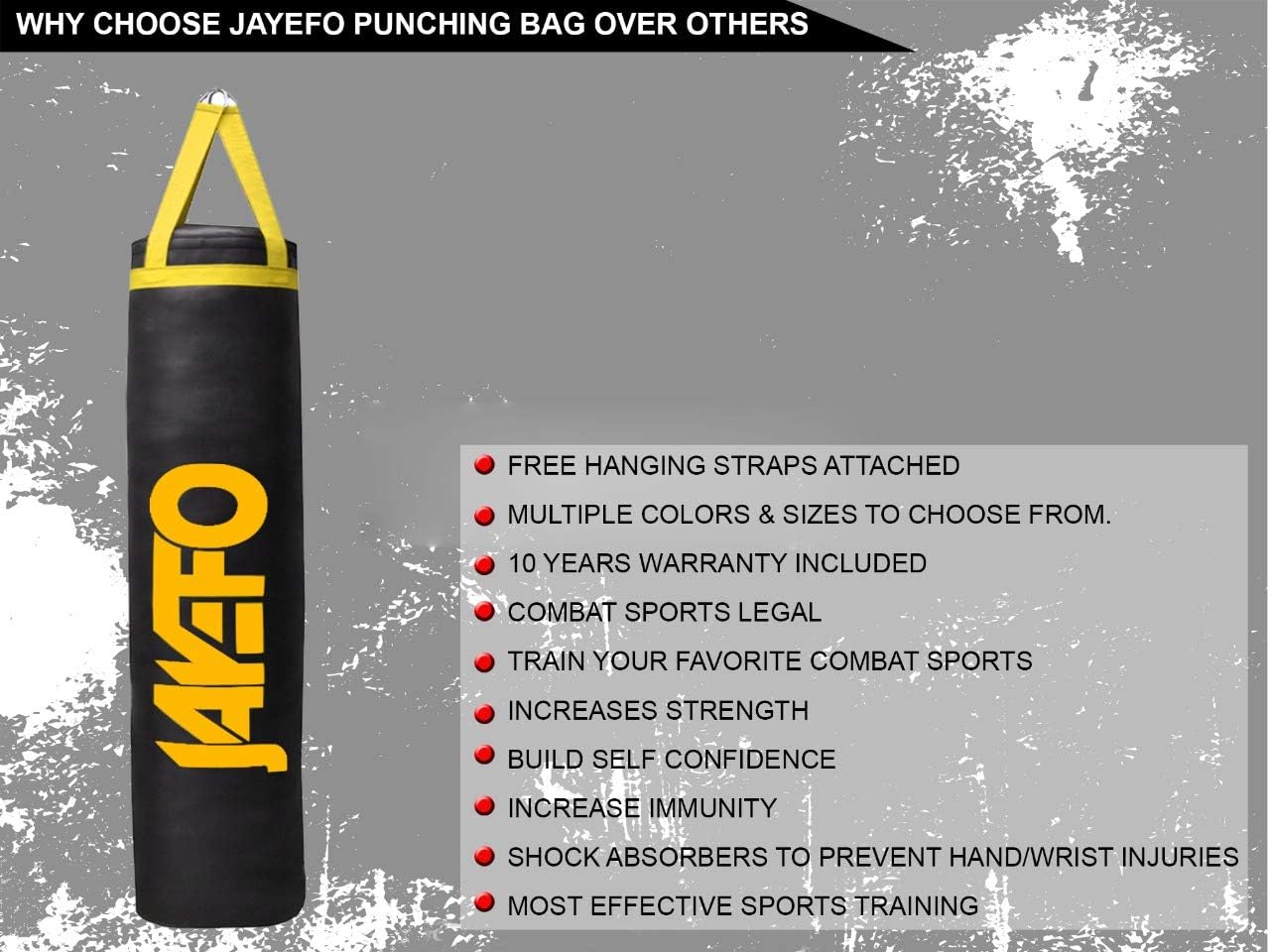 Jayefo Trexter Heavy Punching Bag 6 5 4 FT 10 Year Warranty Muay Thai Heavy Bag Boxing MMA Fitness Workout Training Kick Boxing Punching Banana Bag-Unfilled
