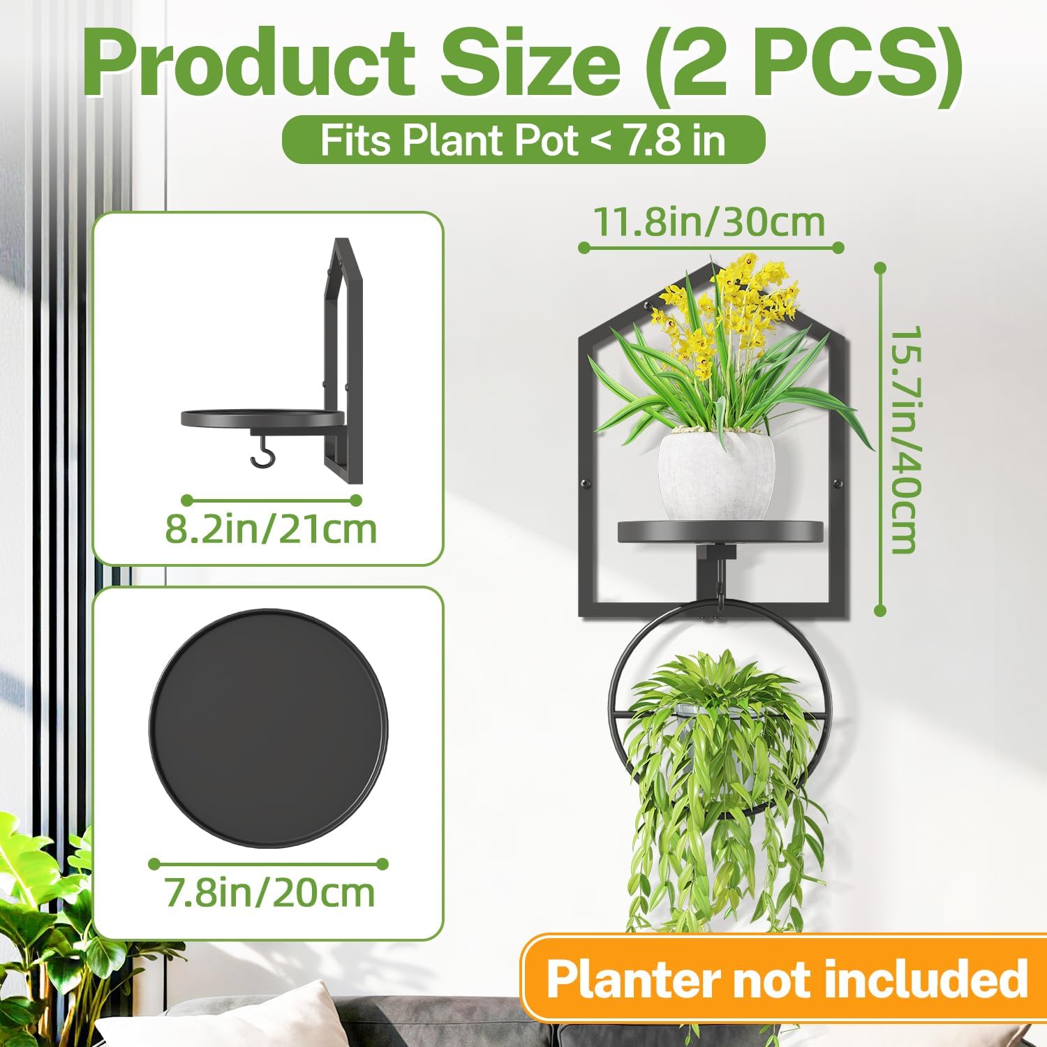 iDavosic.ly Wall Plant Stand Indoor Home Decor Set of 4, 12 Inch Outdoor Heavy Duty Hooks, Metal Floating Display Brackets for Hanging Plants, Lanterns, Garden Patio (Pots/Chains/Plants Not Included)