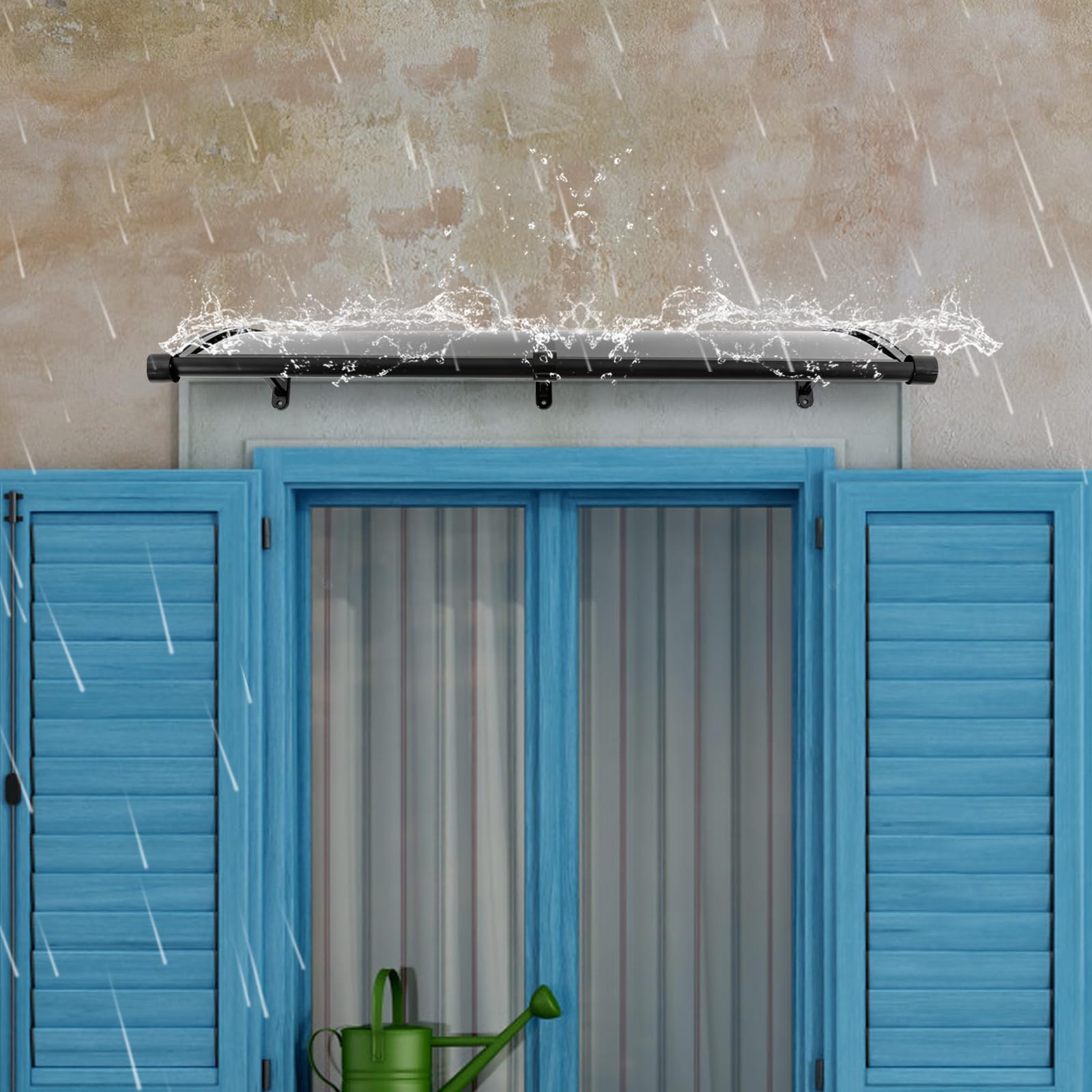 Canopy Auvent pour porte d'entrée, auvent de balcon en aluminium, canopy avec canal de drainage pour balcons, toits, cours, garages, terrasses, vérandas (noir)