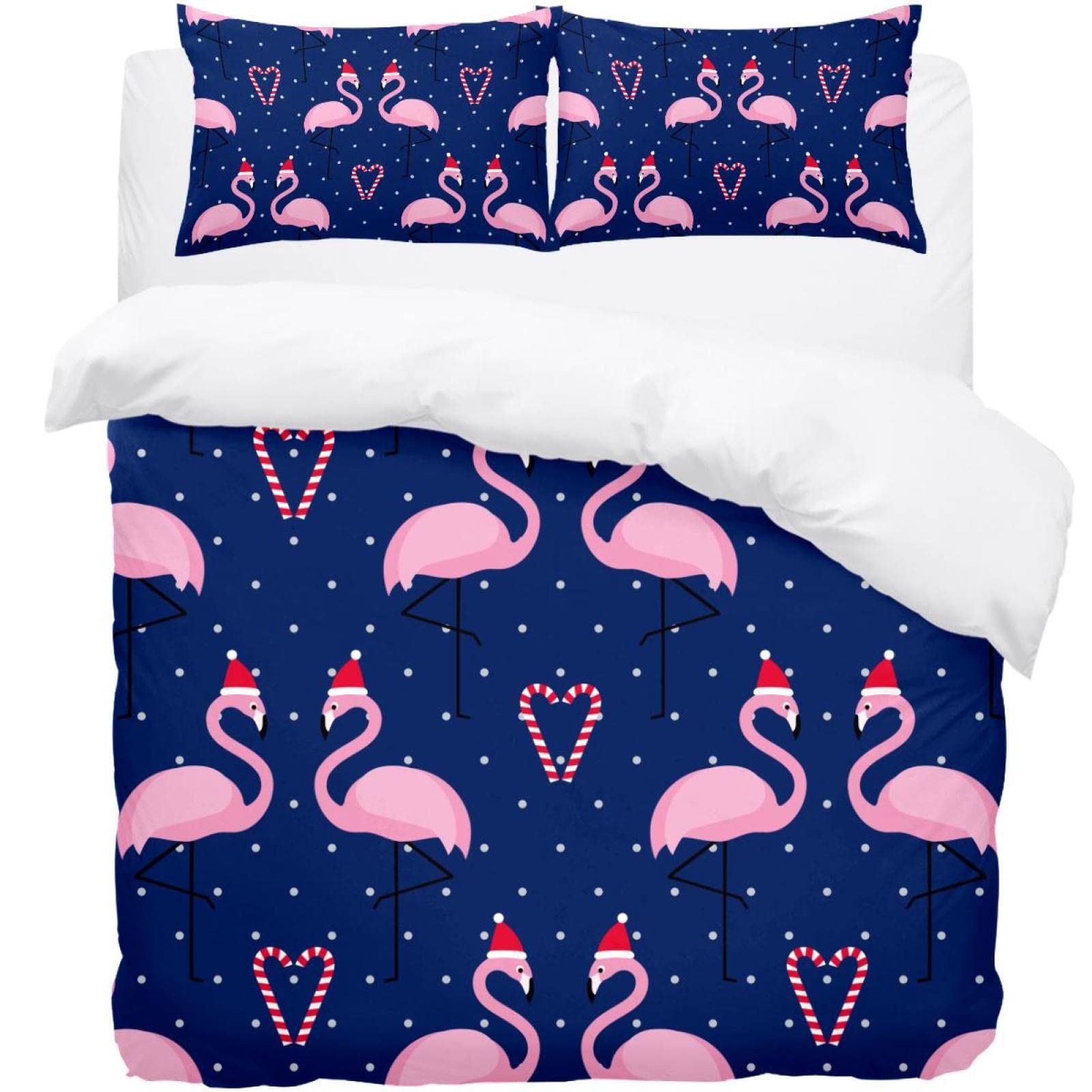 Parure de lit flamant rose de Noël avec housse de couette et 2 taies ultra douces