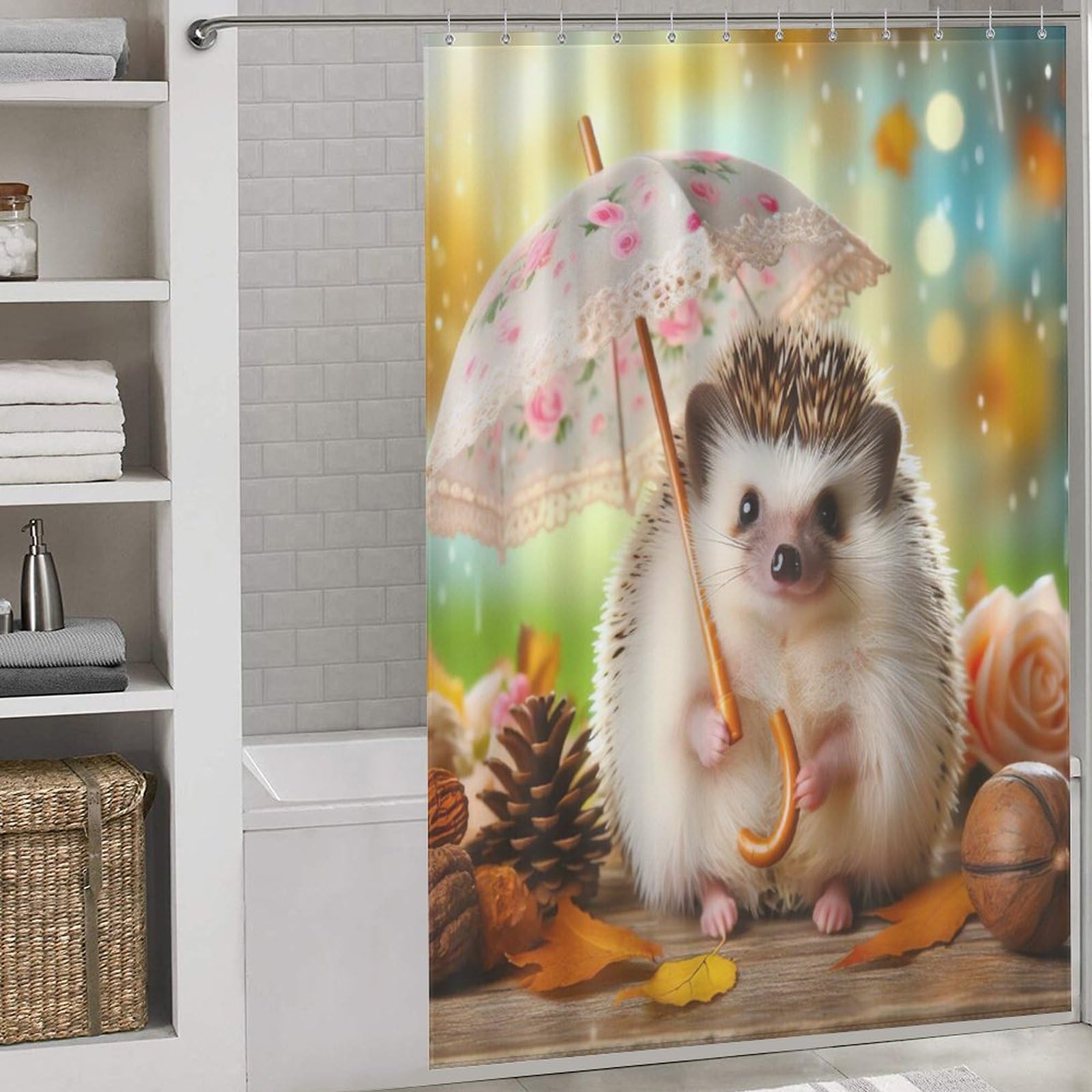 Rideau de douche hérisson 152x183 cm en polyester imperméable avec crochets