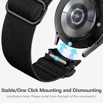 Mastten Elastic Nylon Strap Compatible with Samsung Galaxy Watch 7/6/5/4 Strap 40mm 44mm/Galaxy Watch 6 4 Classic/5 Pro/FE, No Gap One Click Quick Release Sport Band for Women Men, Black