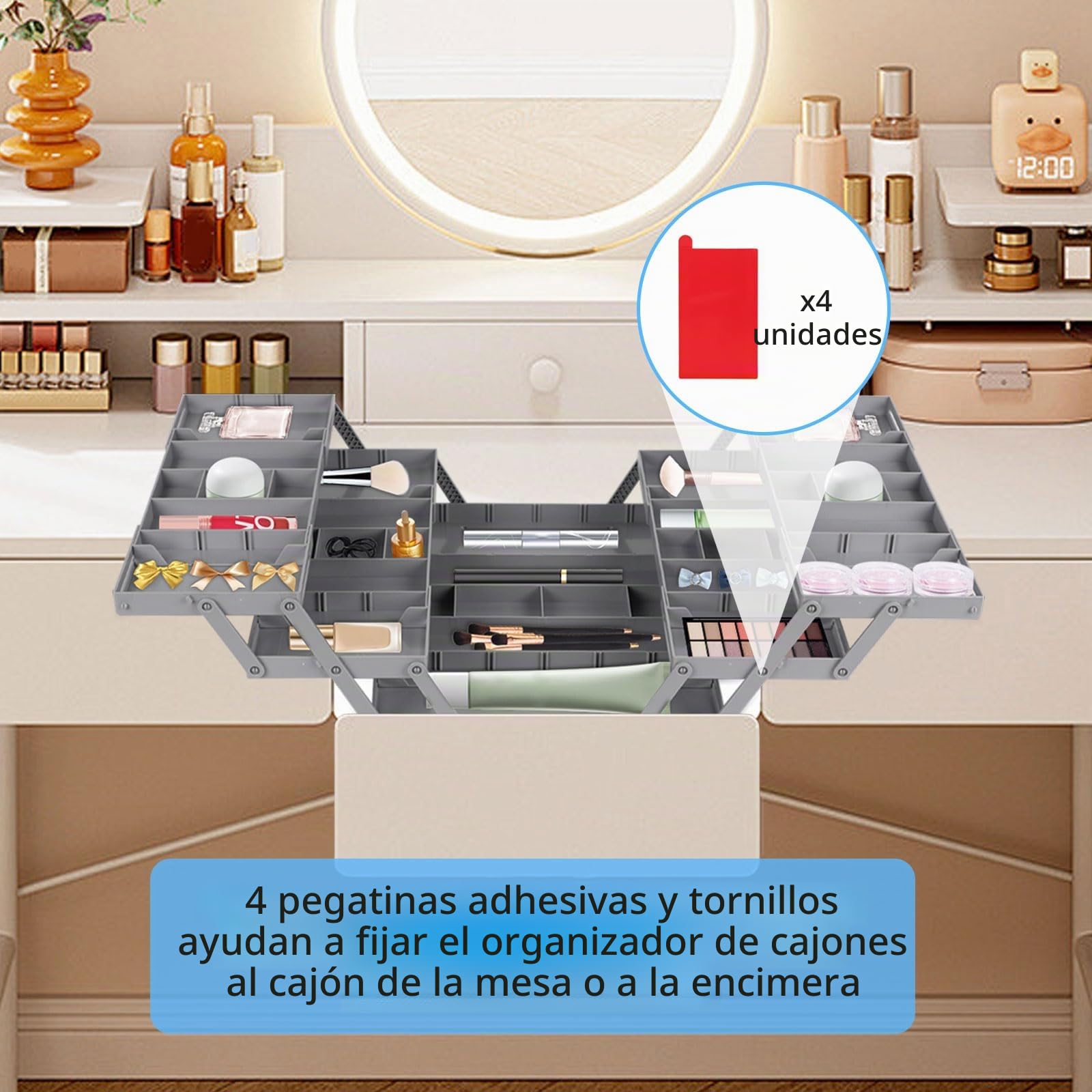 Organizador de Cajones de 3 Niveles, Cajón de Almacenamiento Extensible Bandejas Organizadoras de Cajones Extensibles Ajustables para Cubiertos, Cosméticos, Cajones de Oficina (Fila Doble)