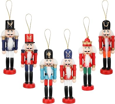 6 Pcs Christmas Nutcracker Ornaments,13cm Mini Christmas Wooden Nutcracker Soldier,Xmas Nutcracker Figures Hanging Ornaments,Nutcracker Puppet Pendant for Christmas Tree,Party Decoration