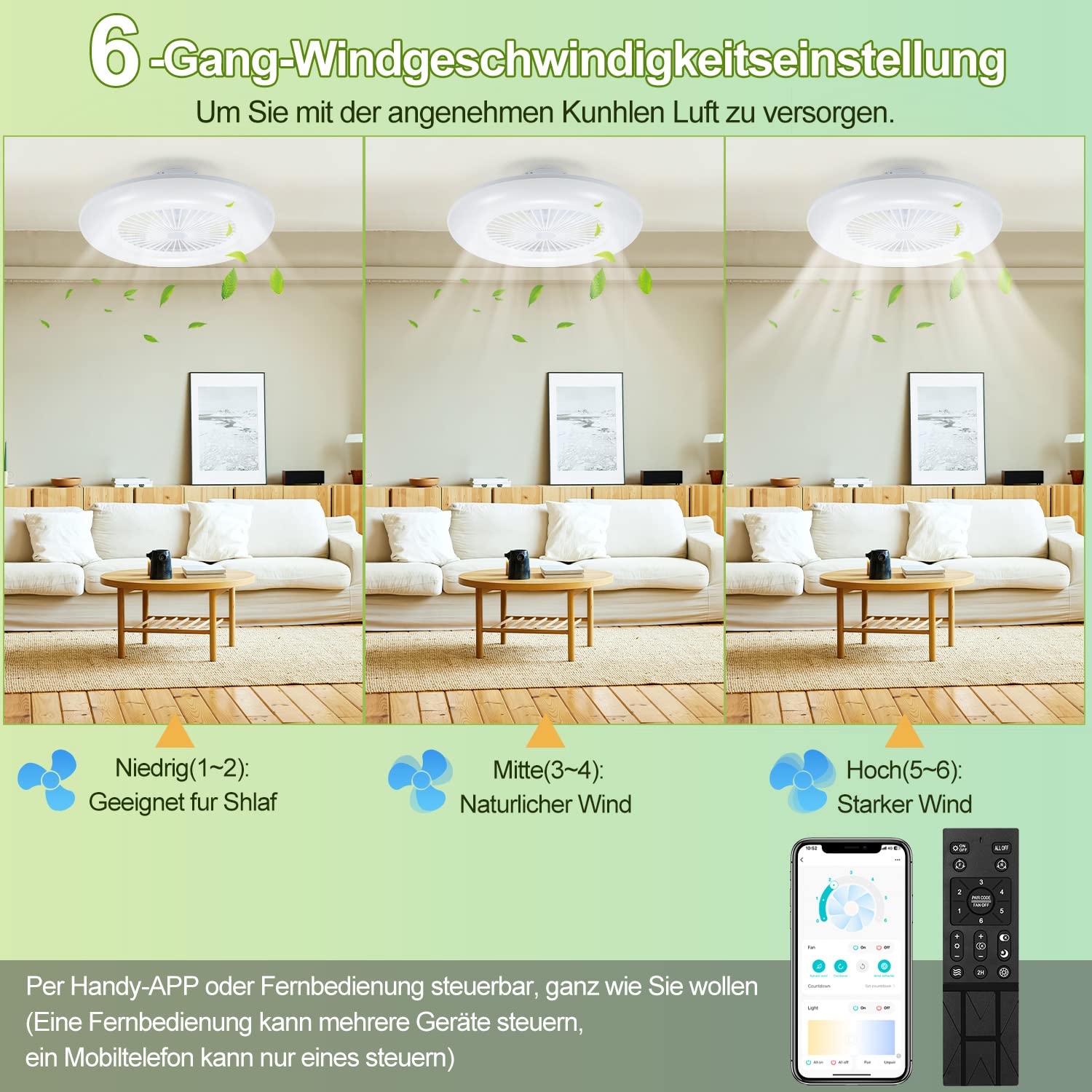 Vigevee 2 pezzi 80W Ventilatore da Soffitto con Luce, Ventilatore LED Dimmerabile con Telecomando e App, Modalità Estate e Inverno, 6 Velocità Della, 3 Light Color Change 3000-6500K(φ55cm)