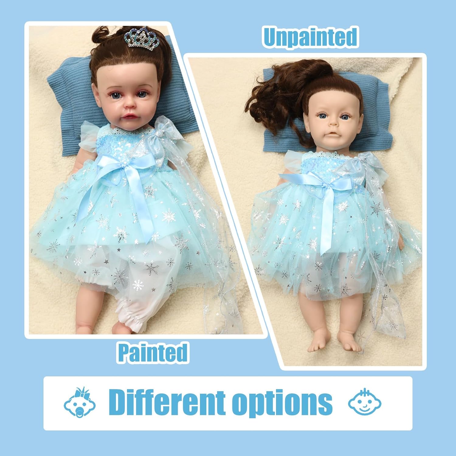 Full Silicone Reborn Baby Doll, 20Inch Realistic Lifelike Newborn, Weighted with Rooted Hair,Flexible Limbs, Soft Skin, Ideal for Kids and Artists (unpainted,#1)