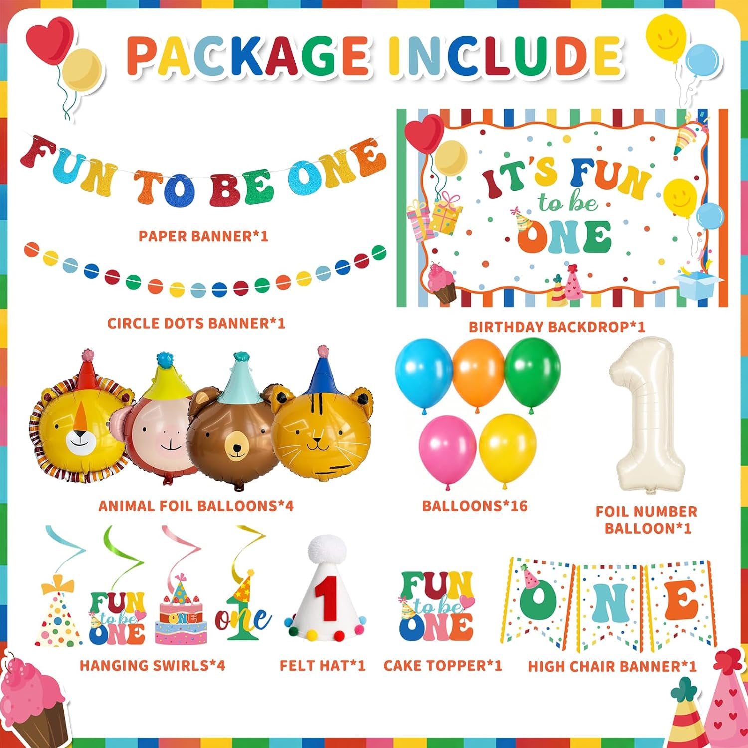 Colorful Fun To Be One 1st Birthday Decorations Party Supplies image 2