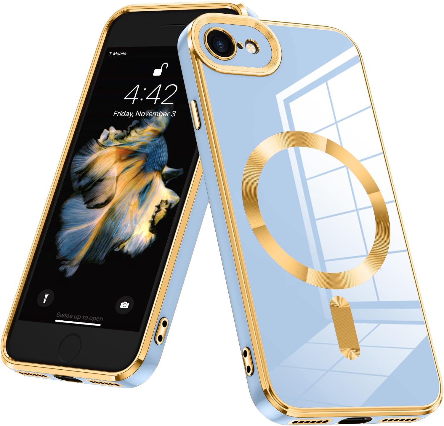 Magnetic for iPhone SE 3rd/2nd Gen Case,iPhone 8/7 Case,Luxury Cute Soft TPU Magnetic Anti-Scratch Anti-Yellowing Slim Glossy Shockproof Cover for iPhone SE3/SE2/8/7 4.7”,Blue(7-4)