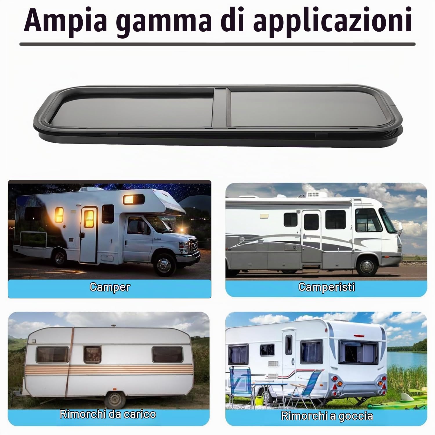 Finestra per Roulotte, 900x300mm Finestra Laterale per Camper e Rimorchi Sostitutive con Rete per Insetti, Finestra per Furgone Sostitutive con Angoli Arrotondati per Auto di Ingegneria