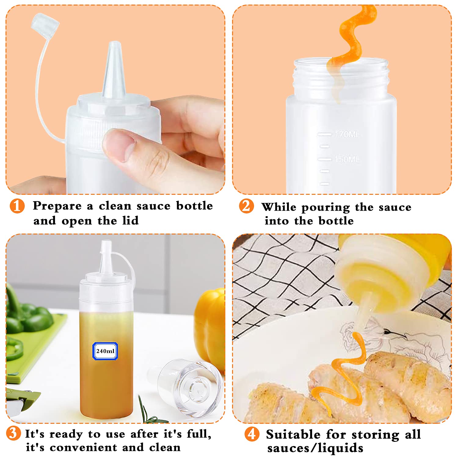 Bottiglie Dosatrici Per Salse - 2 Pezzi Da 250 Ml Con Beccuccio - Per Ketchup, Maionese, Olio - Ideali Per Cucina, Picnic E BBQ - Foto 6