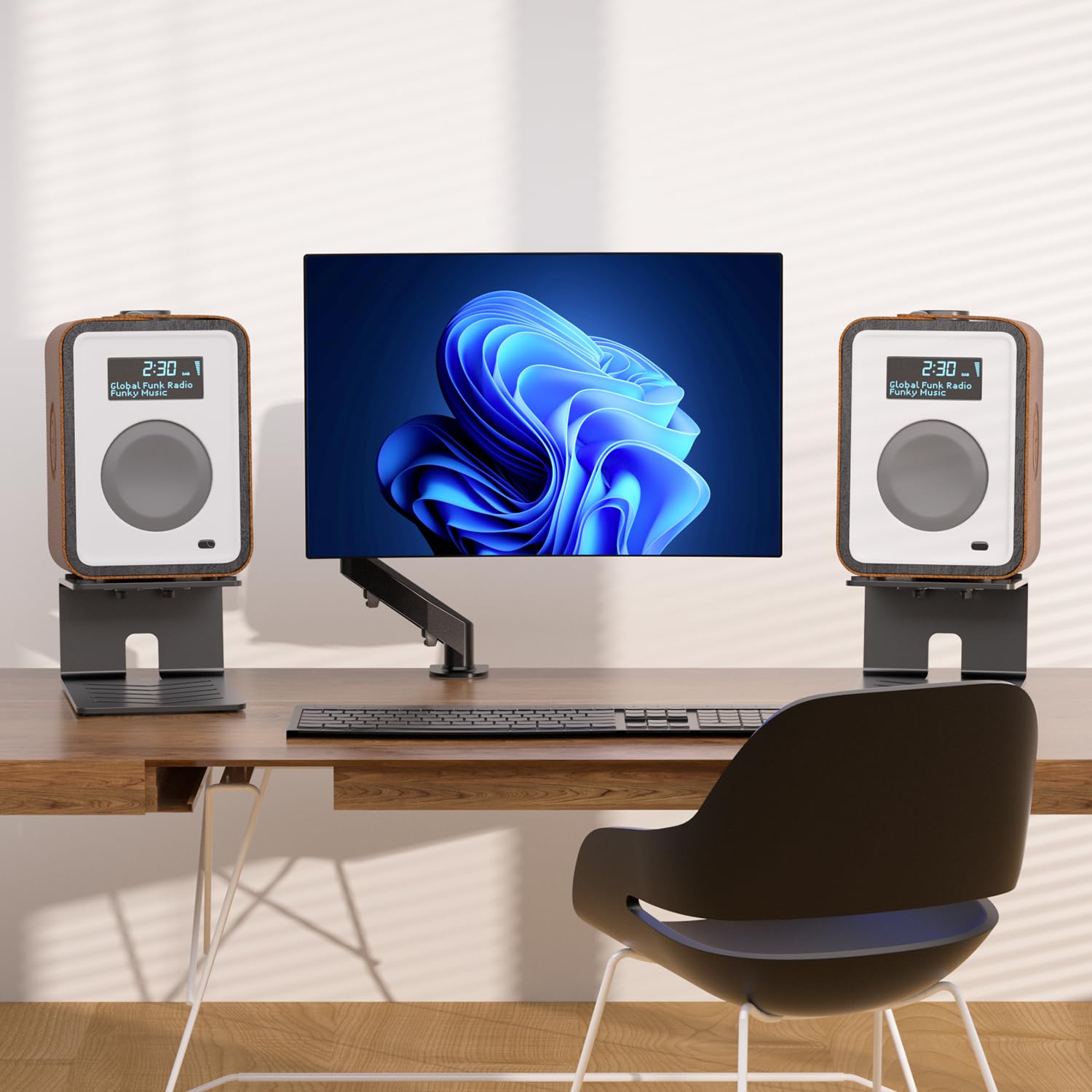 suptek 1 paio di supporti per altoparlanti da tavolo con cuscinetti di assorbimento delle vibrazioni, coppia di supporti per altoparlanti in metallo, supportano fino a 15 kg ciascuno, supporto audio