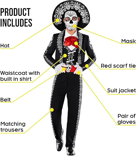Miniatura 2 de Morph - Disfraz del Día de los Muertos para Hombre - Traje de Mariachi Hombre Día de los Muertos - Disfraz Dia De Los Muertos para Hombre