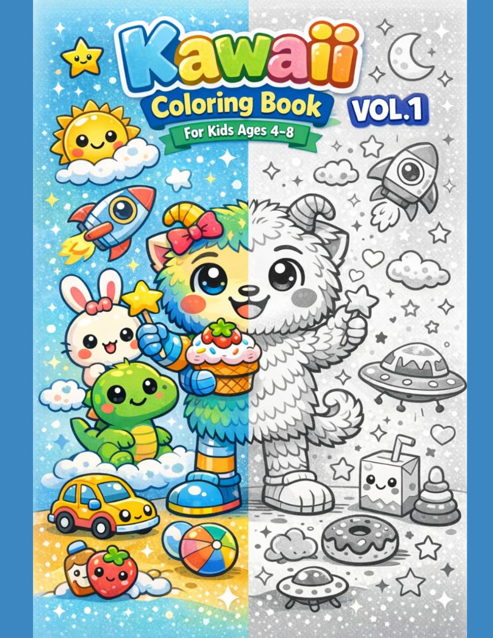 Kawaii Coloring Book for Kids Ages 4–8 — Vol. 1: 60 Cute and Easy Kawaii Coloring Pages