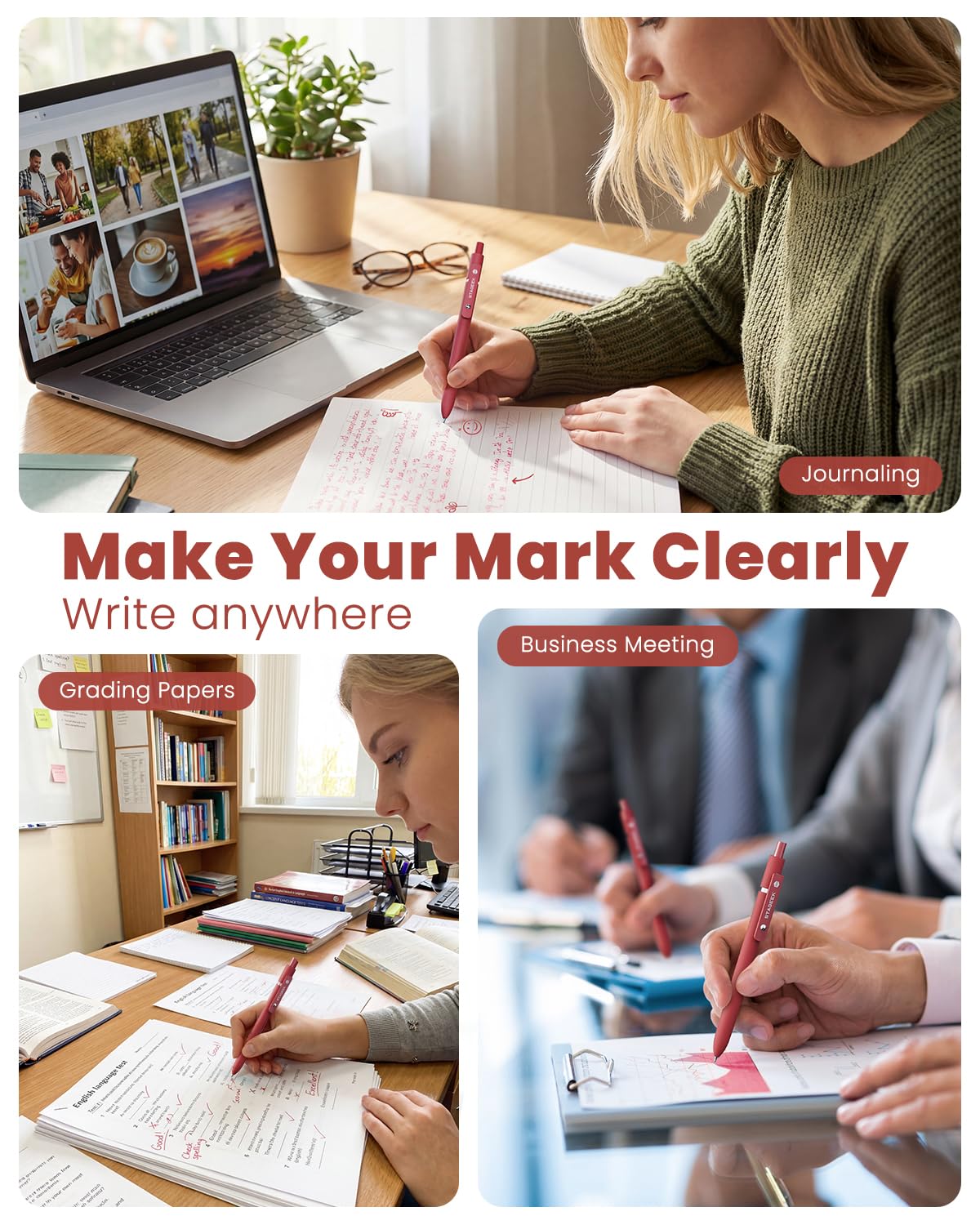 Red Gel Pens 6Pcs Quick Dry Red Ink Pens with 3 Extra Refills Fine Point Retractable Smooth Writing — view 8