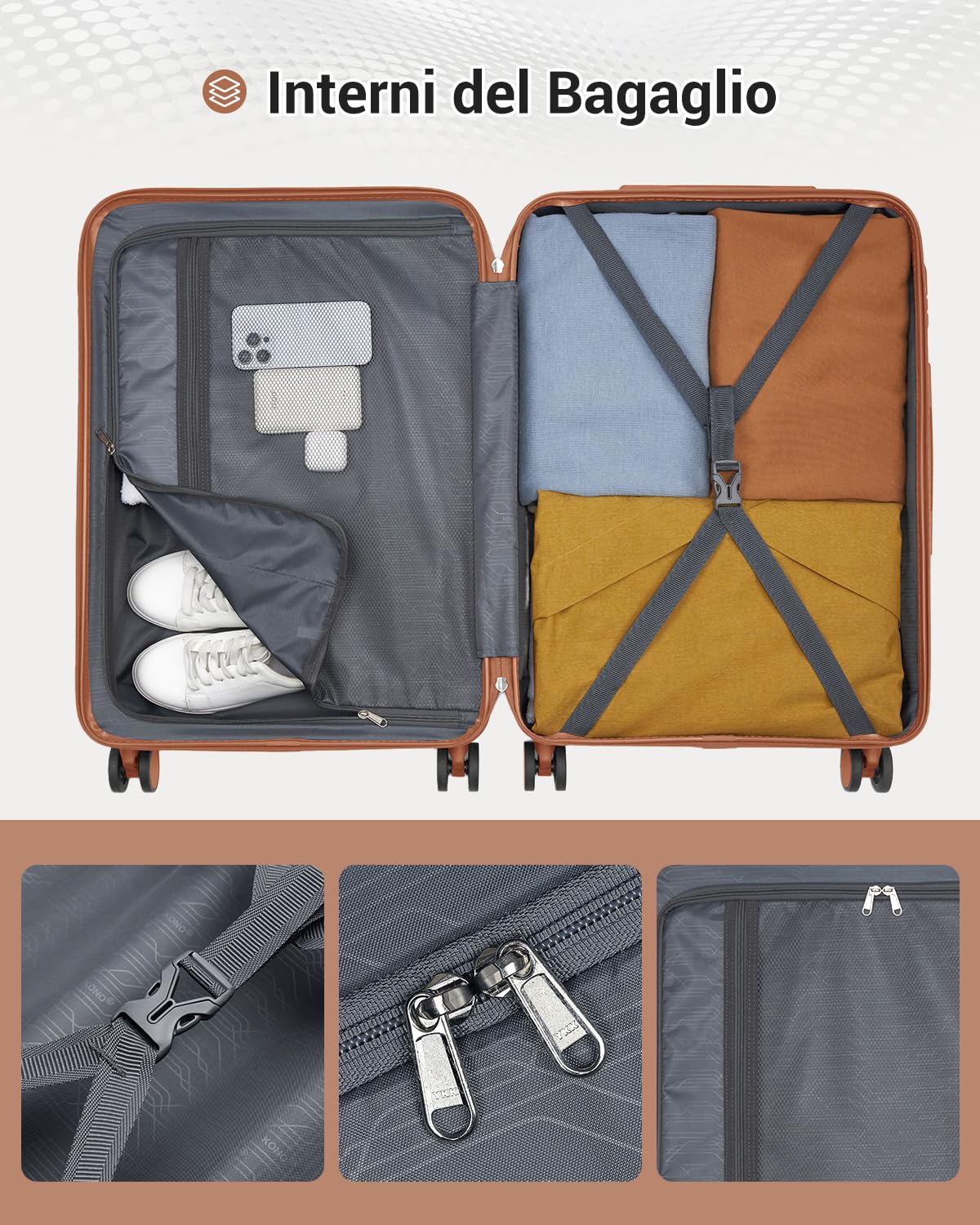Kono Valigia Grande 76.5cm, Valigia da Viaggio Grande 23kg in Composito ABS+PC, Equipaggio Mano con 4 Ruote, Bianco
