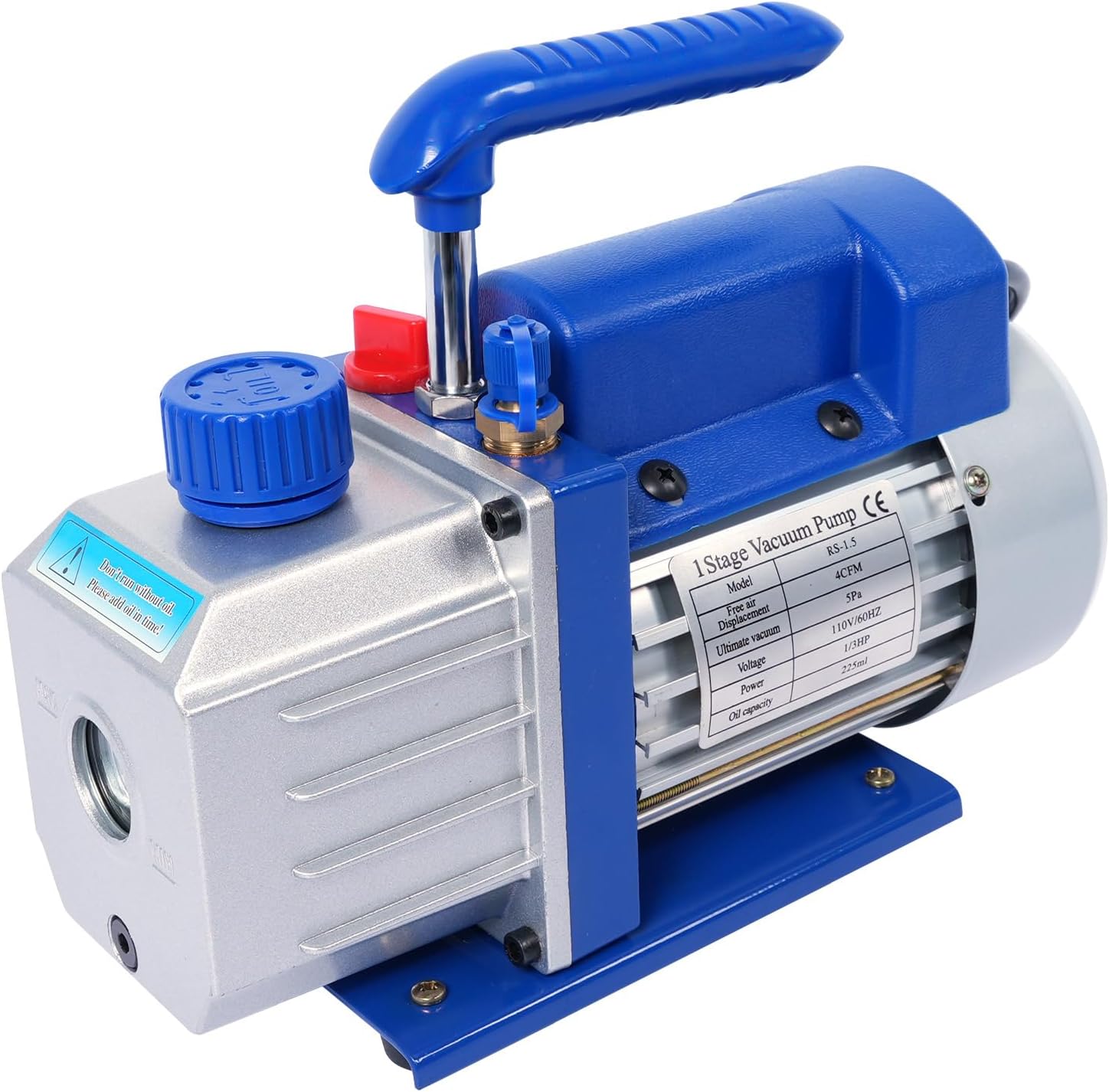 SINOCMP 4CFM Single Stage Vacuum Pump, HVAC 110V 60HZ 1/3 HP Power for R12 R22 R134a R410a R502 AC System Refrigerant Recharging, for Automotive Air Conditioner Servicing Resin Degassing