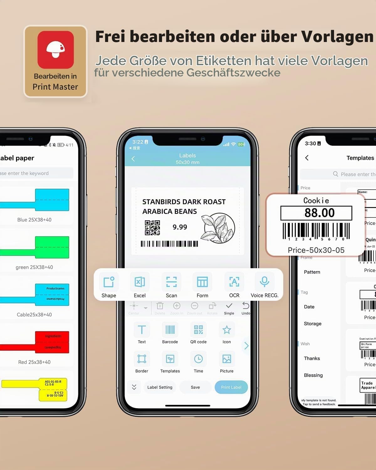 Phomemo M110 Etikettendrucker, Thermo Label Printer für Smartphone und Windows/Mac, tragbarer 2-Zoll-Etikettendrucker Selbstklebend für Küche, Büro, Einzelhandel, Adressen, Barcodes