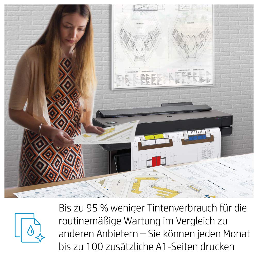 HP DesignJet T650 Großformatdrucker, 36 Zoll, bis zu A0, mobiles Drucken, Wi-Fi, Gigabit Ethernet, Hi-Speed USB 2.0 (5HB10A), Schwarz