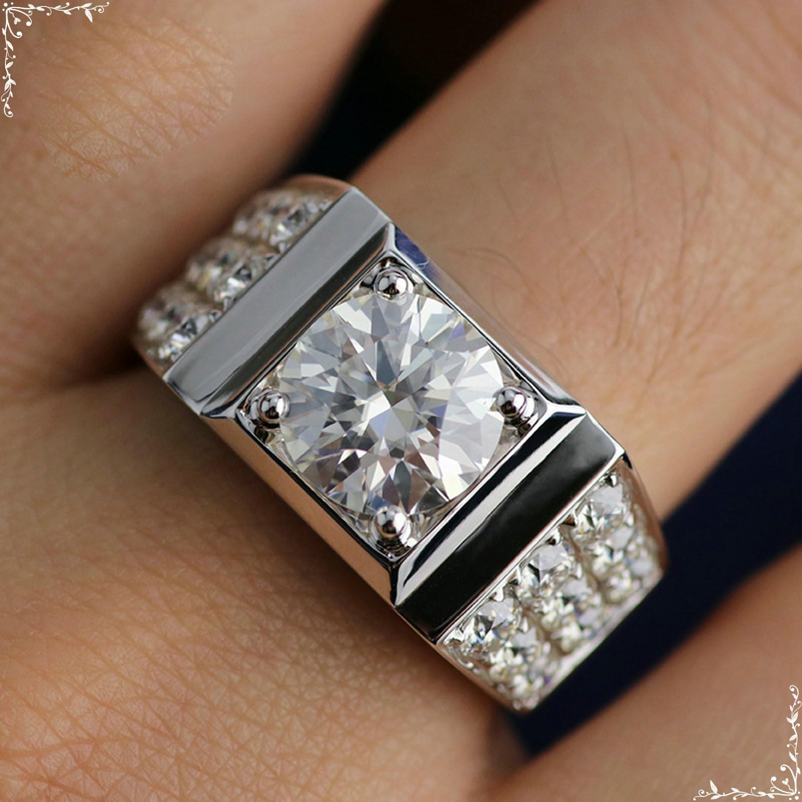 Promise Anillo para hombre, anillo de lujo con moissanite redondo de 1/2/3 ct, oro blanco