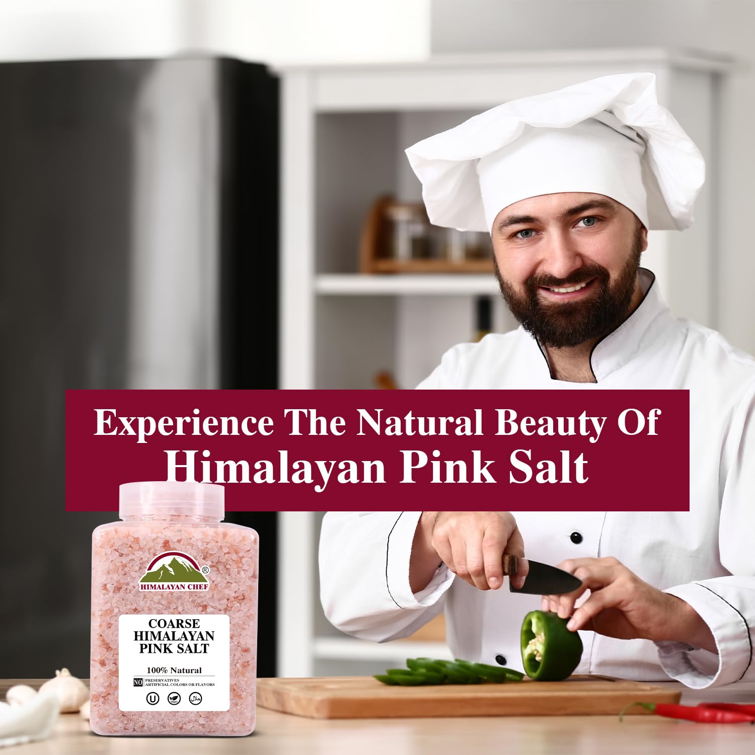 Himalayan Chef Pink Salt Coarse Grain, Plastic Jar 5 Lbs, Food Graded with Rich 84 Minerals, Pure 100% Natural Gourmet Pink Salt - Kosher Certified - pack of 6