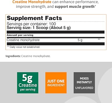 Creatine Monohydrate Powder 5g 100 Count Unflavored 500g