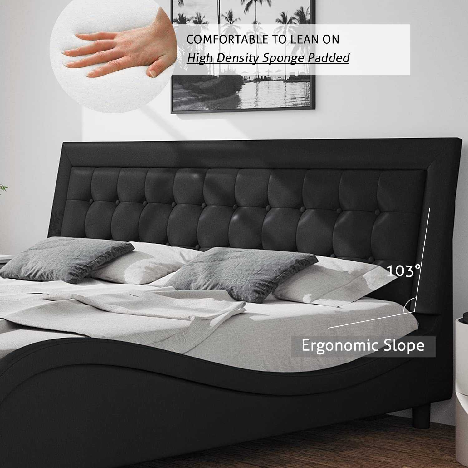 Buy SHA CERLIN King Size BoxTufted Platform Bed Frame / Faux Leather