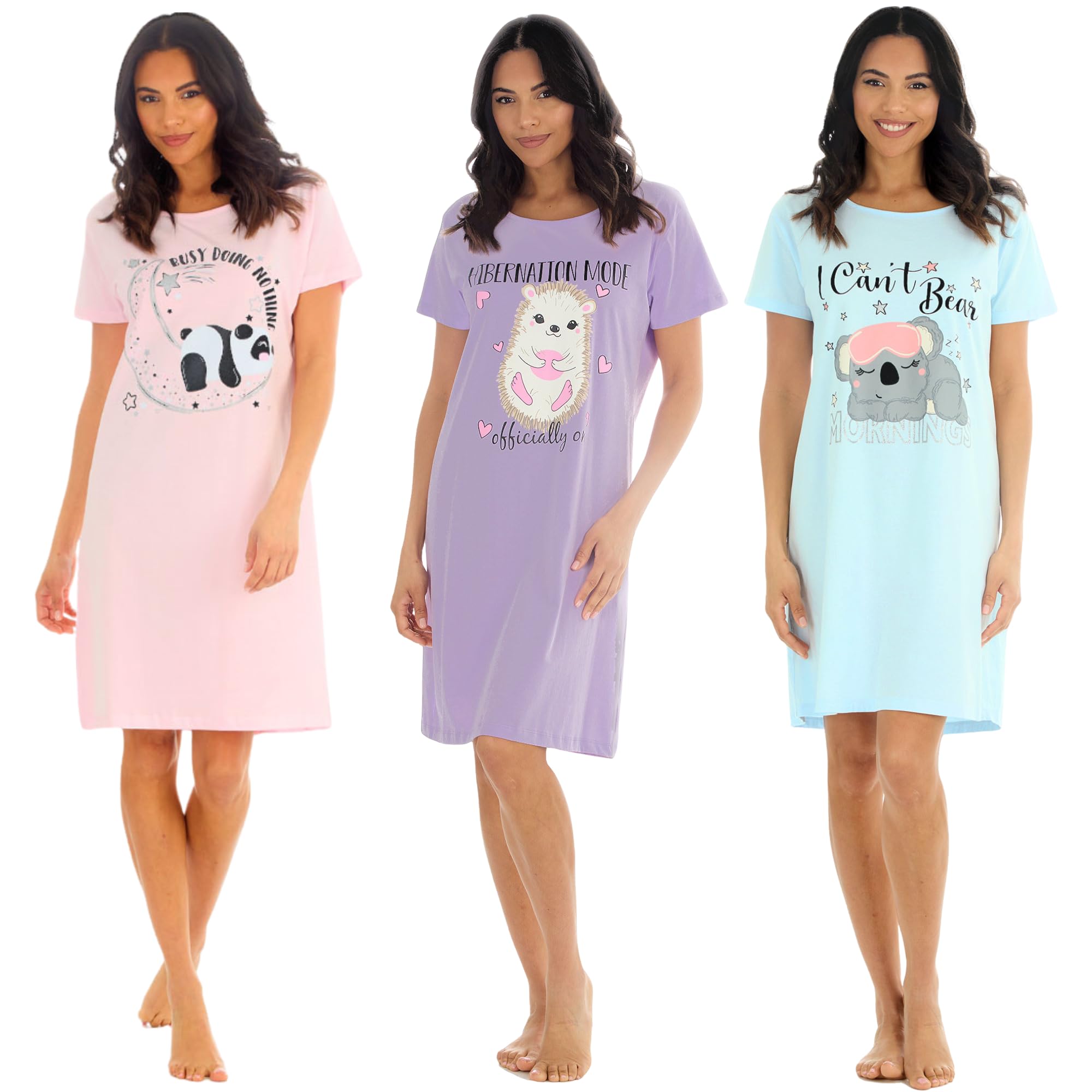 Insignia Women's 3 Pack Set 2 Short Sleeve Jersey Nightshirts Nightie Nightdress (, 20-22)