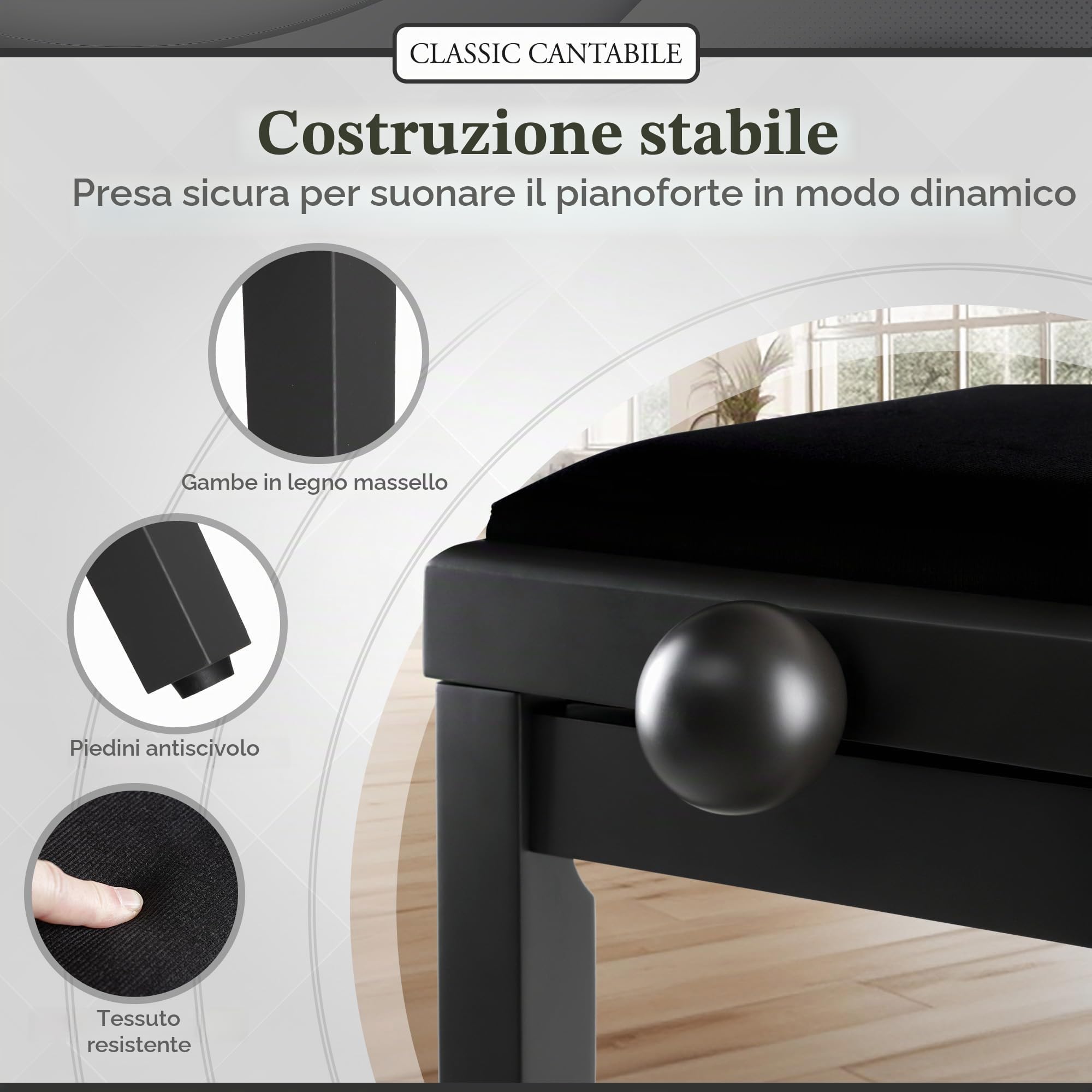 Classic Cantabile Panca per pianoforte Dark Walnut opaco