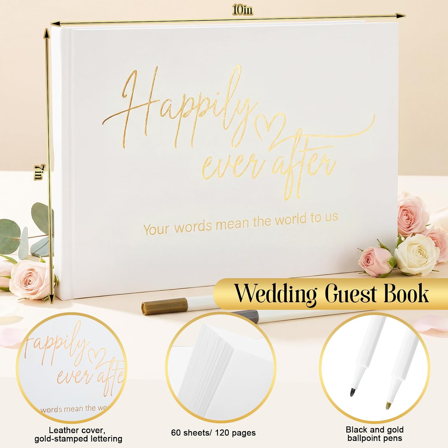 Resurhang 2026 Leather Wedding Guest Book with Pens 120 Blank Pages Bridal Shower Guestbook Photographs Sign in Minimalist Guestbook for Wedding Photo Guest Book