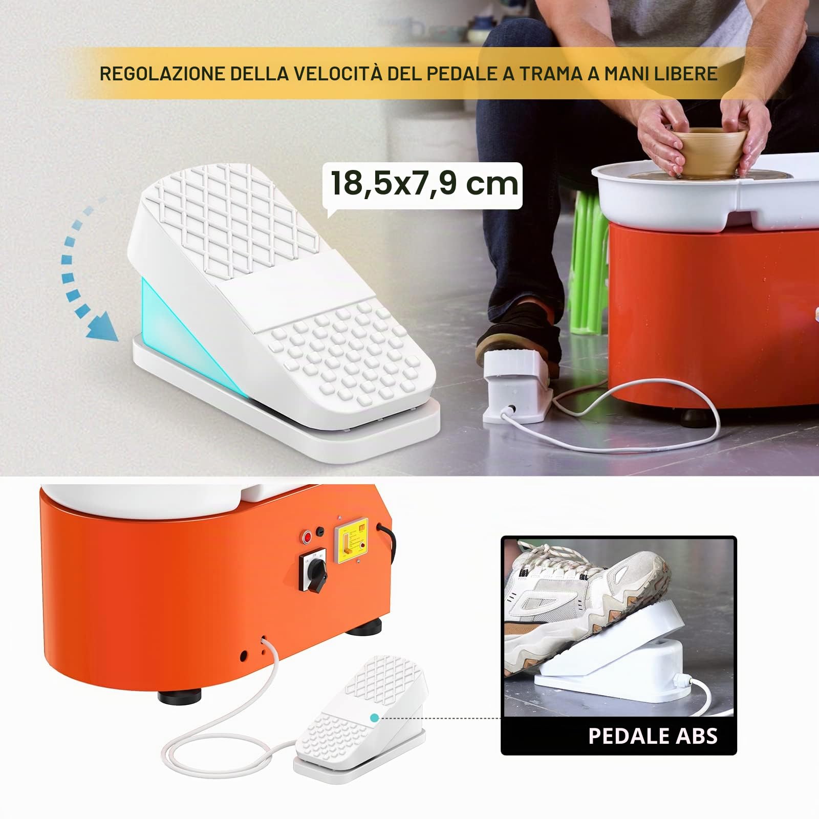 Tornio Ceramica Elettrico, 350W 25CM Tornio per Argilla Macchina con Bacino ABS Rimovibile, Pedale e Strumenti di Modellazione, Ruota di Ceramica che Forma Macchina