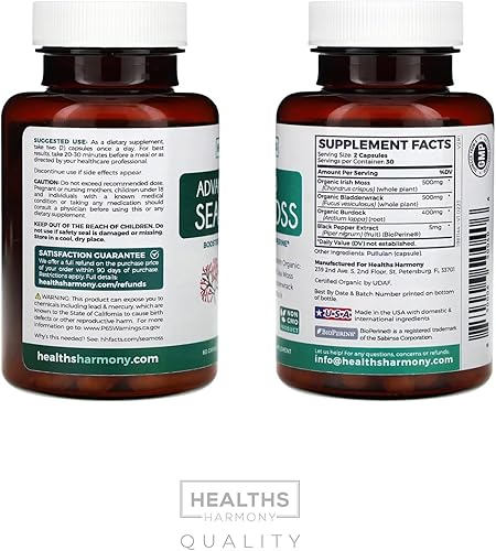 Miniatura 8 de Cápsulas orgánicas de musgo marino irlandés  Cápsulas de musgo marino orgánico con raíz de bardana y extracto de pimienta negra para una mayor