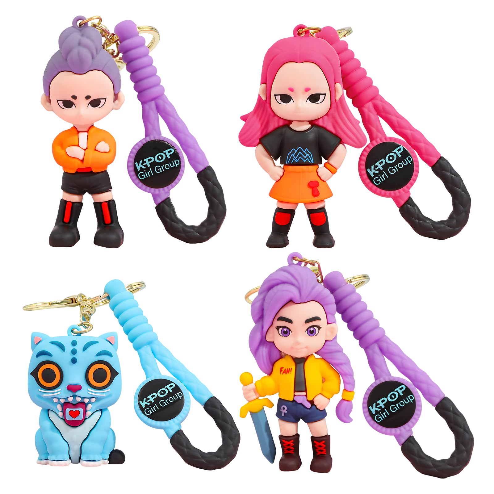 Demon Hunters Keychain Set of 4, Cute Doll Figurine Collectible - Official Demon Hunters Merch for Fans, Bag Charm & Toys Gift