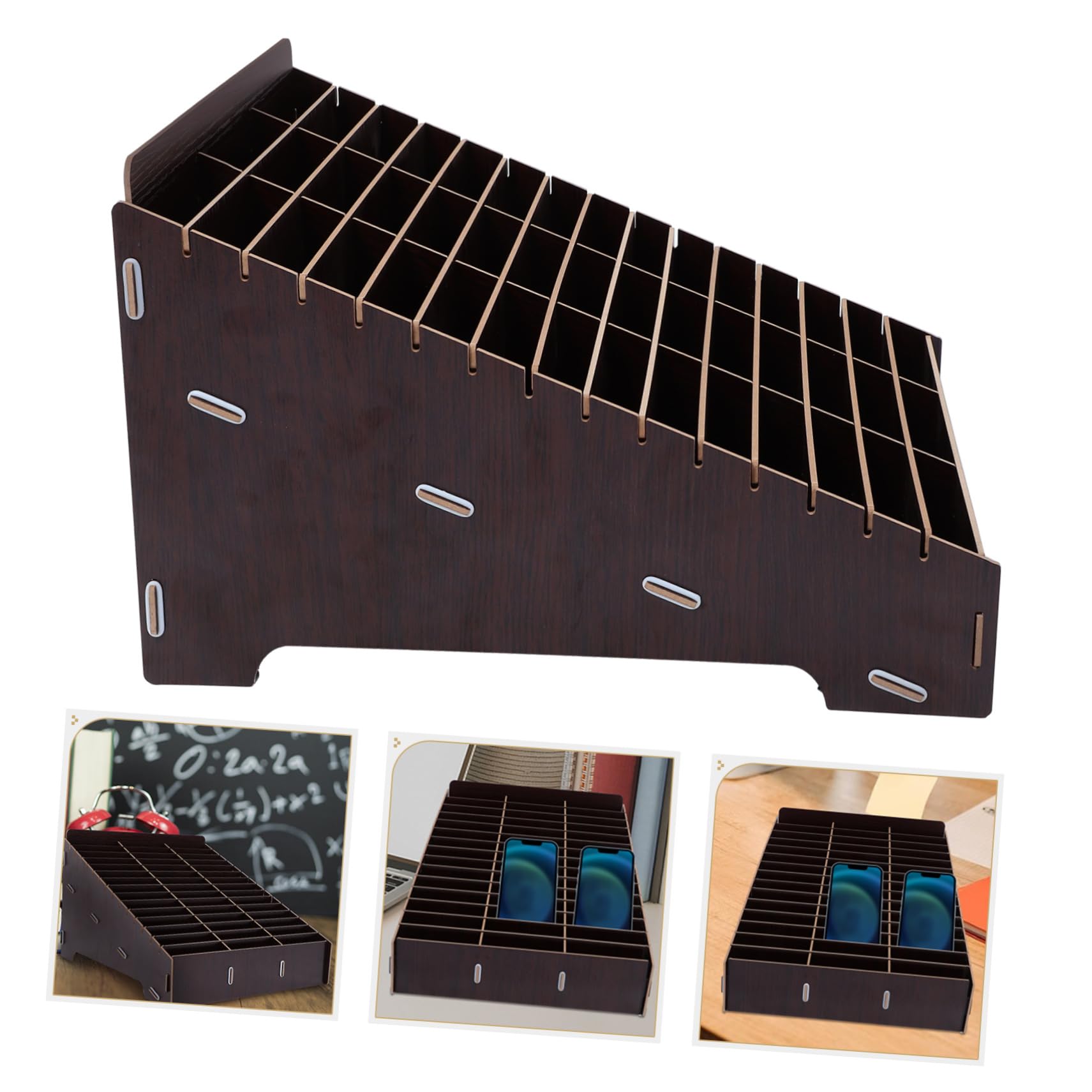 Gadpiparty Caja De Madera Organizadora Múltiples Compartimentos Para Teléfono Móvil y Smartphone Para Aula y Sala De Reuniones Estuche Compartimentos De Almacenamiento
