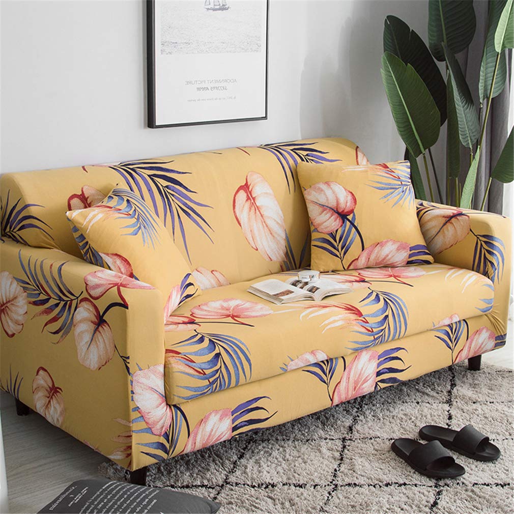 Nunubee Warm And Pleasant Series Spandex High Stretch Sofa Slipcover Strap Sofa Cover Furniture Protector Form Fit Luxury Thick Sofa Cover For Machine Washable 190-230Cm - Purple Brown Yellow