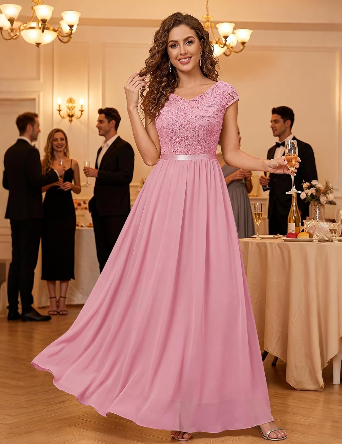 DRESSTELLS Formal Dress for Women 2026, Long Wedding Guest Bridesmaid Church Evening Cocktail Party Prom Lace Dresses - Image 3