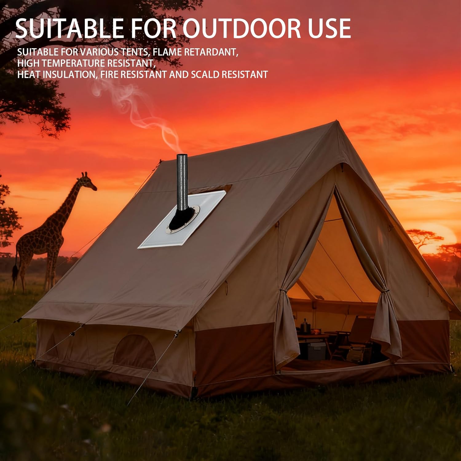 Tent Stove Jack Kit: Flexible Silicone Pipe Boot, Chimney Anti-scald Ring, High Temp Flue Flashing for Bell Tent, Yurt, & Wood Burners (Triple Wall Pipe Compatible, Stove OD 1 3/4"-3 1/4")