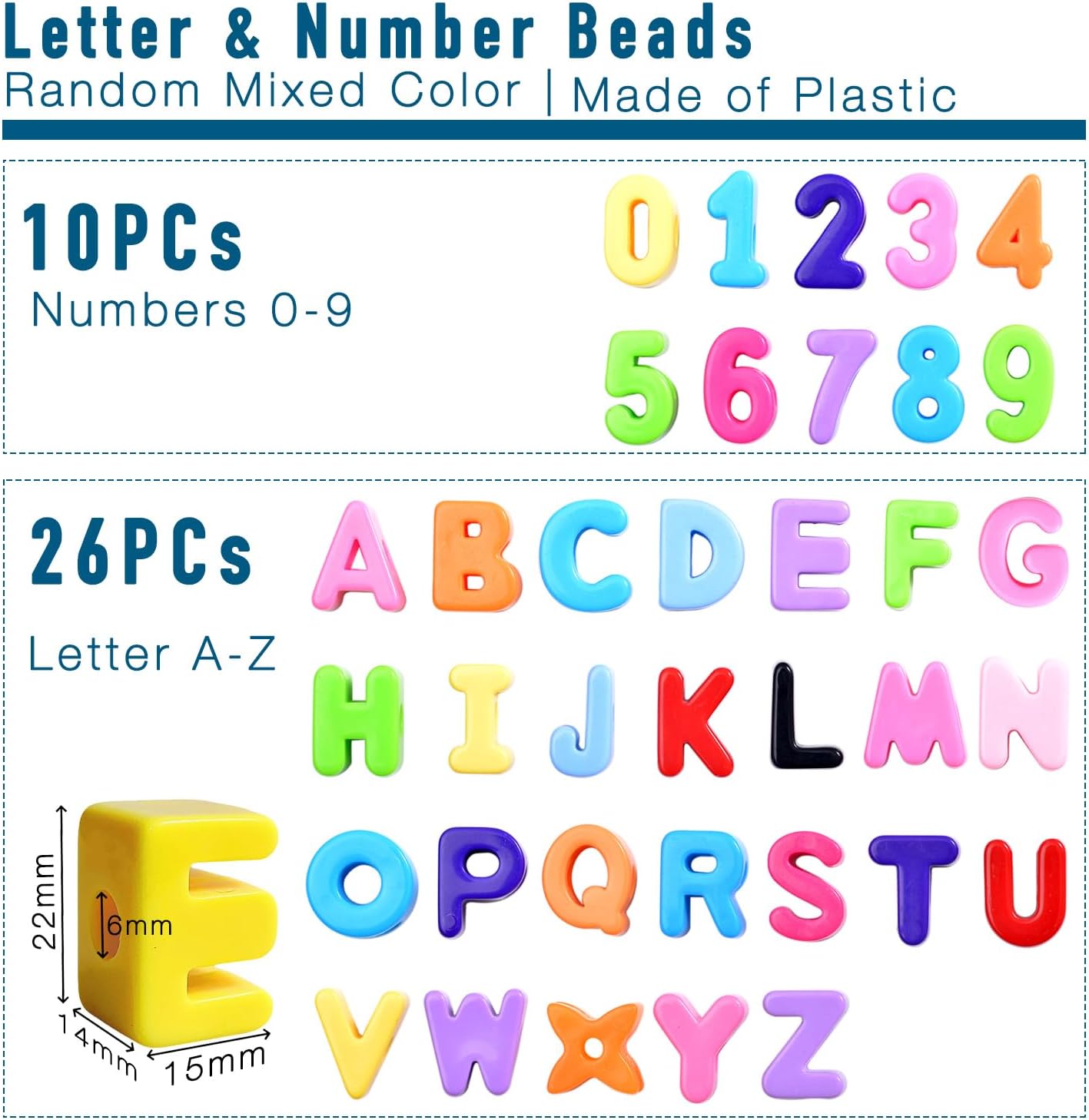 36Pcs 20mm Large Plastic Letter & Number Beads, Big Acrylic Slide Alphabet Blocks for Preschool Educational Learning DIY Arts and Crafts Projects - Image 2